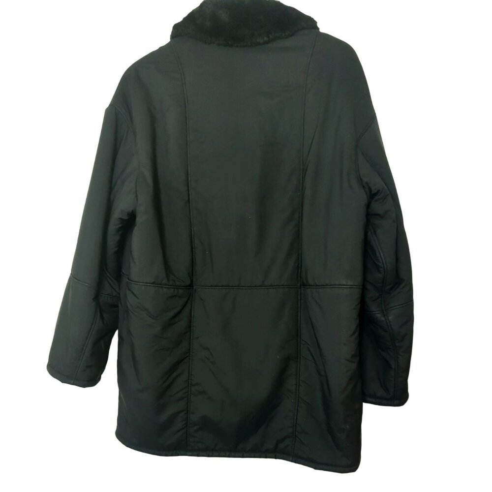 Searle Black Double-Breasted Coat With Faux Fur Lining Womens Large - Picture 2 of 8